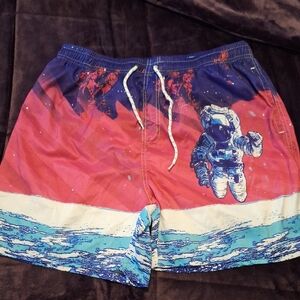 Source Unknown Men's Blue & Pink Astronaut Graphic Swim Shorts